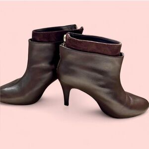 Dark Chocolate Brown Leather & Suede Ankle Boot Heels